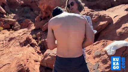 Hiking Threesome Creampie In The Desert With Blonde Amateur